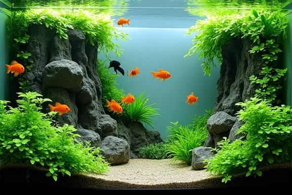 A beautifully aquascaped freshwater aquarium, showcasing AquaWorld USA's design philosophy.