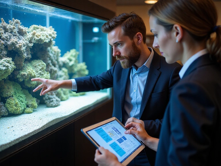 Expert consulting with a client about aquarium setup