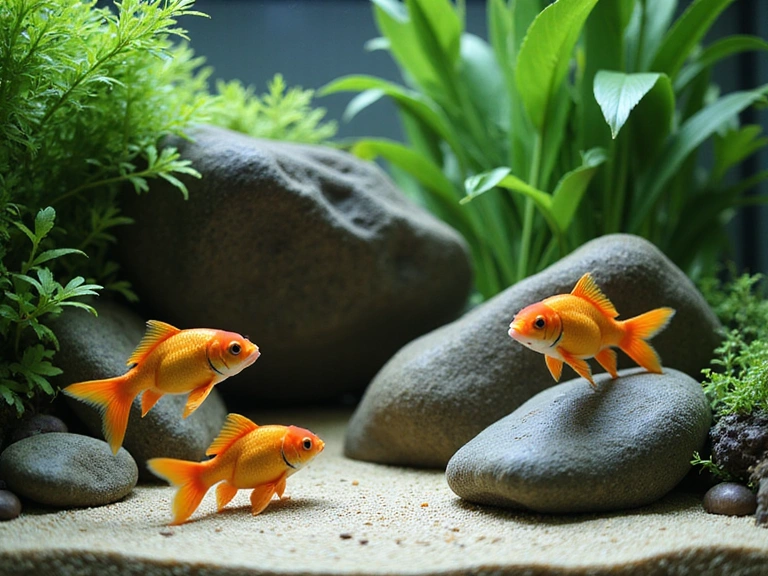 Serene coldwater freshwater aquarium with goldfish