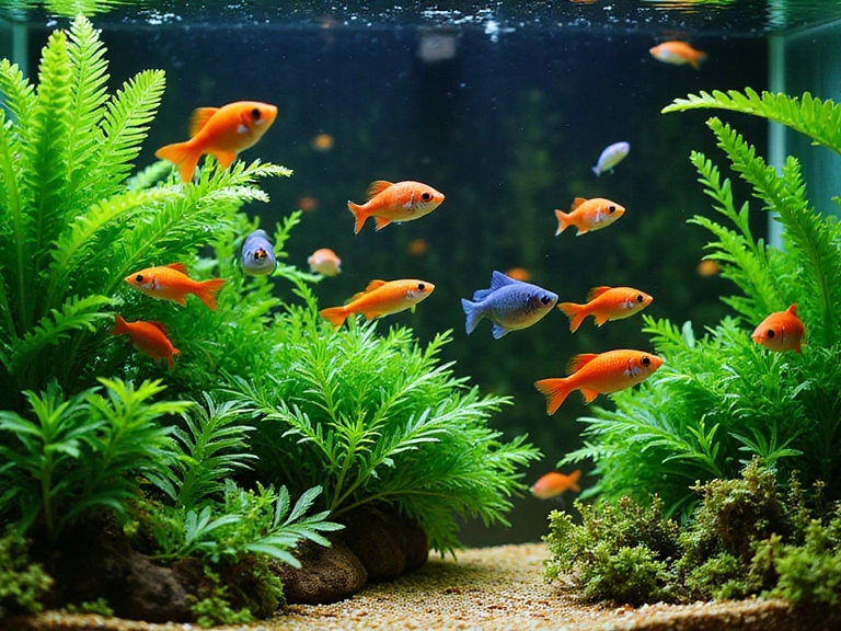Vibrant tropical freshwater aquarium with colorful fish and lush plants